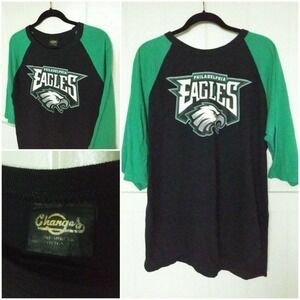 Vintage T-Shirt NFL Philadelphia Eagles Logo Spellout Raglan Mens OS Black Green